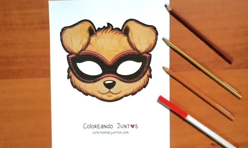 Desenho de uma máscara de cachorro colorida por Colorindo Juntos
