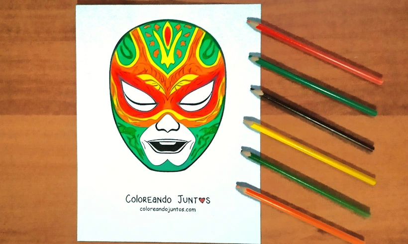 Desenho de uma máscara de luta livre colorida por Colorindo Juntos
