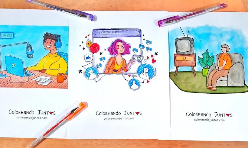 Desenhos dos meios de comunicacao coloridos por Colorindo Juntos