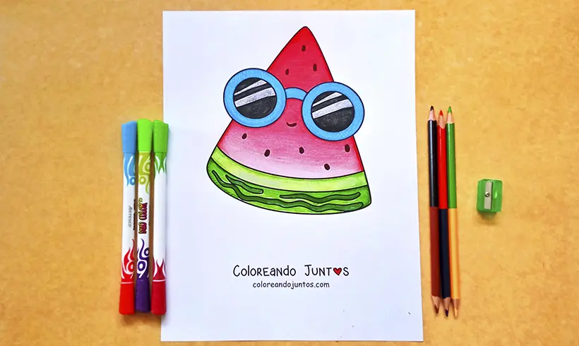 Desenho de melancia colorida pela Colorindo Juntos
