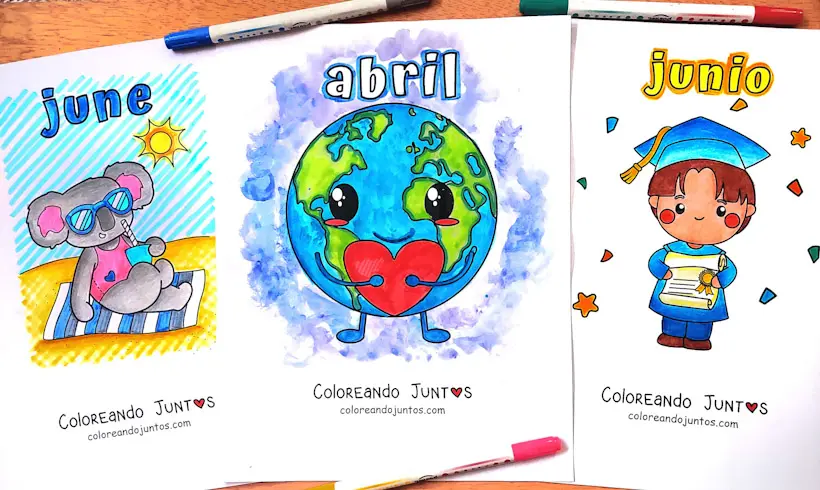 Desenhos dos meses do ano coloridos por Colorindo Juntos