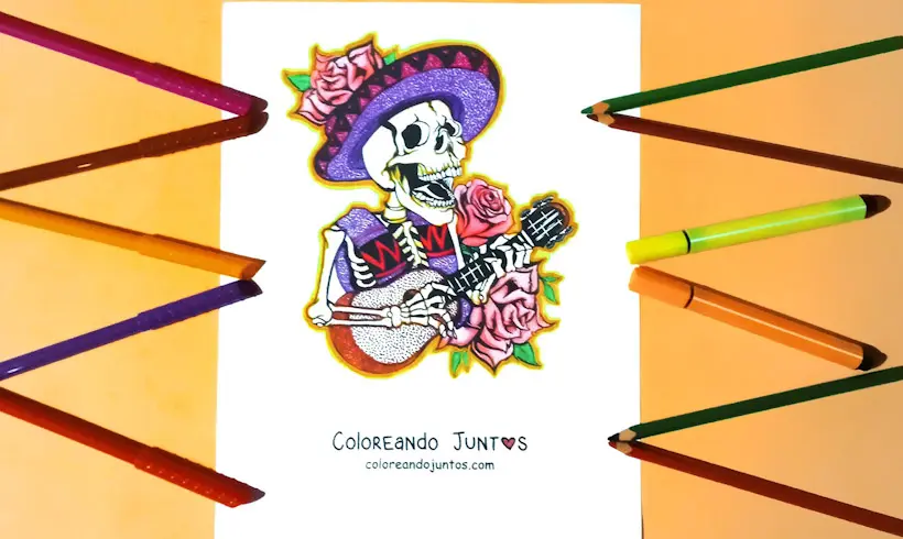 Desenho de caveira do México colorido por Colorindo Juntos
