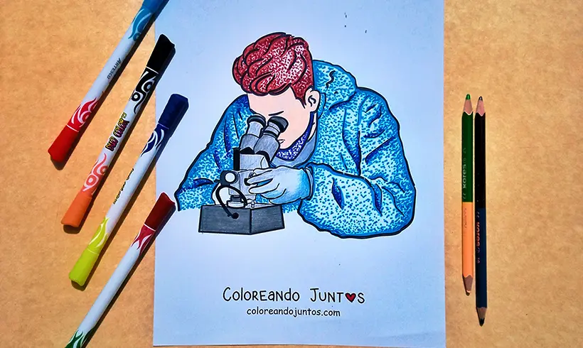 Desenho de microscópio colorido pelo Colorindo Juntos