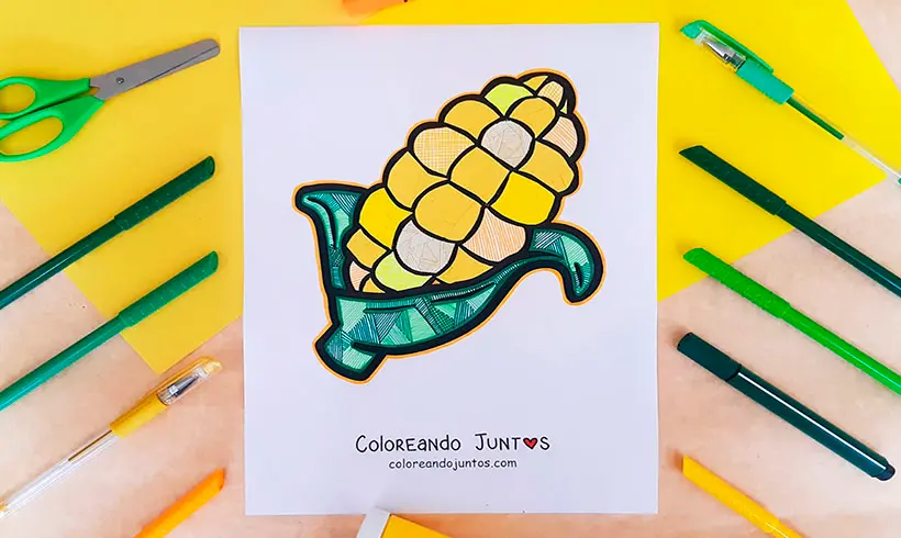 Desenho de milho colorido pela Colorindo Juntos