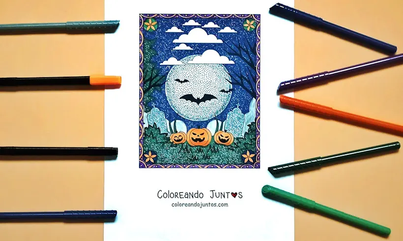 Desenho de morcegos de Halloween coloridos pelo Colorindo Juntos