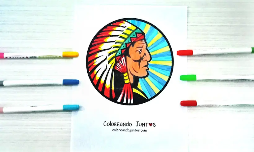 Desenho de nativo americano colorido pela Colorindo Juntos