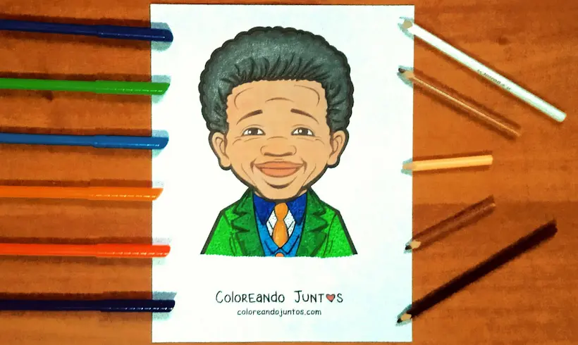 Desenho de Nelson Mandela colorido por Colorindo Juntos