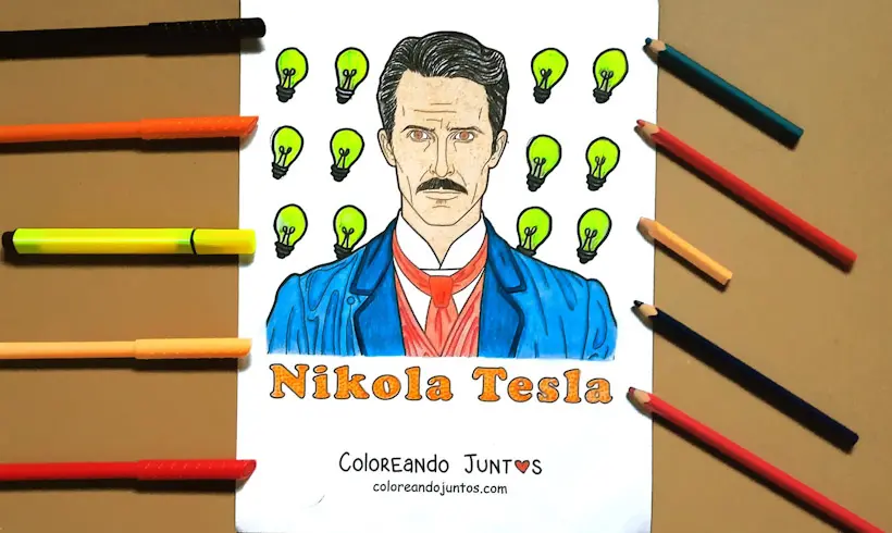 Desenho de Nikola Tesla colorido pelo Colorindo Juntos