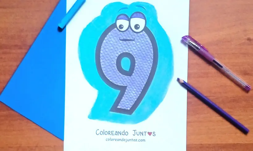 Desenho do número 9 animado colorido por Colorindo Juntos