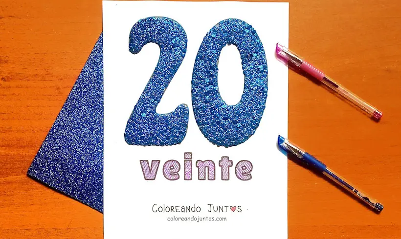 Desenho do número 20 dos números do 1 ao 100 colorido por Colorindo Juntos