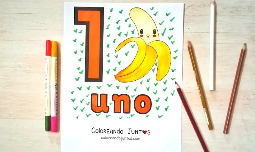 Desenho do número 1 de 1 a 5 colorido por Colorindo Juntos