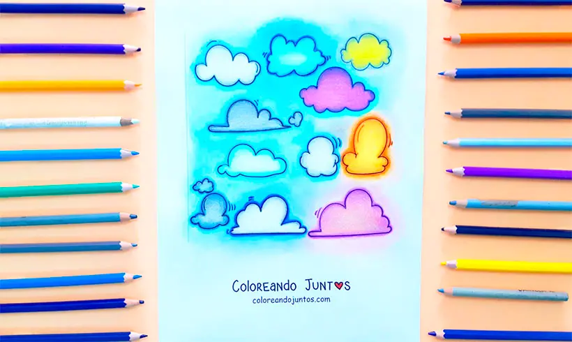 Desenho de nuvens colorido por Colorindo Juntos