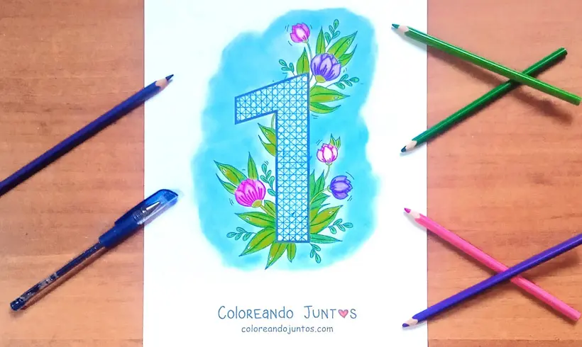 Desenho do número 1 colorido por Colorindo Juntos