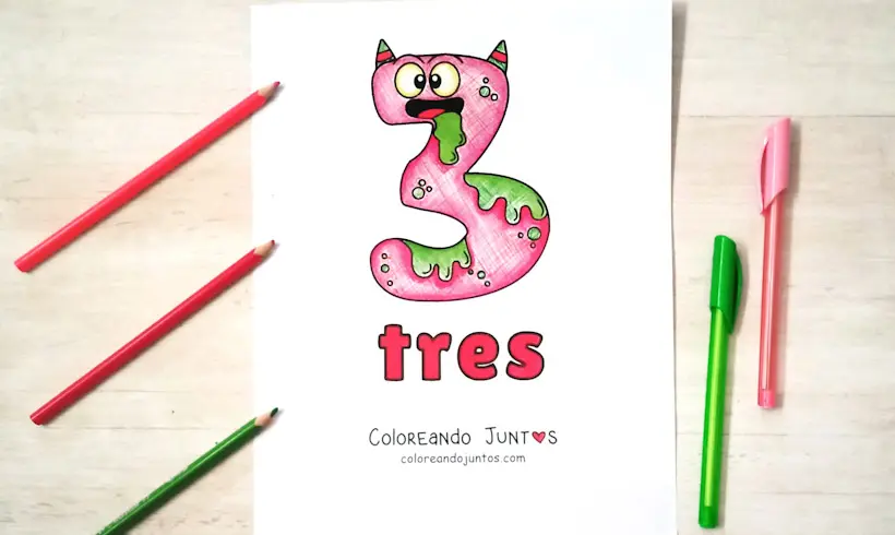 Desenho do número 3 colorido por Colorindo Juntos
