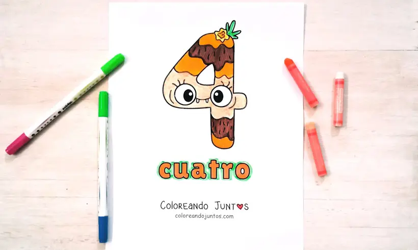 Desenho do número 4 colorido por Colorindo Juntos