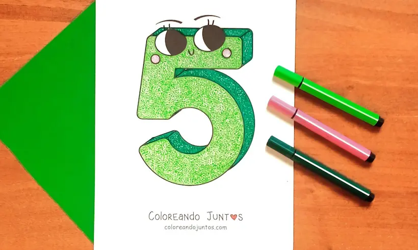 Desenho do número 5 colorido por Colorindo Juntos