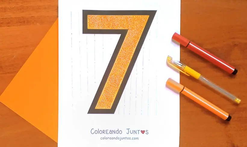 Desenho do número 7 colorido pelo Colorindo Juntos