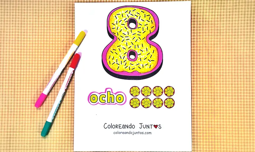 Desenho do número 8 colorido pela Colorindo Juntos