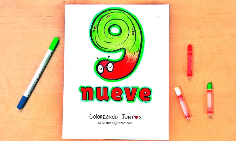 Desenho do número 9 colorido por Colorindo Juntos