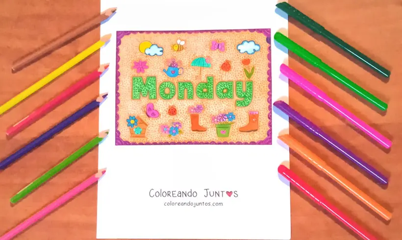 Desenho de um dia da semana em inglês colorido por Colorindo Juntos