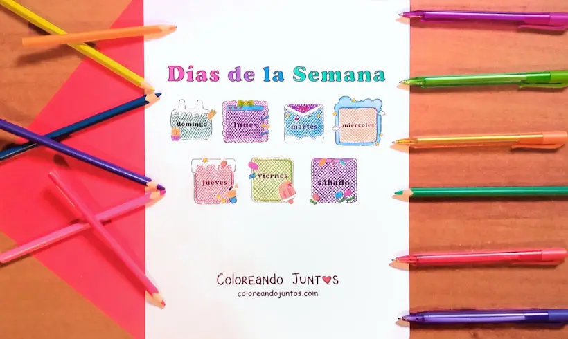 Desenho dos dias da semana para crianças colorido pelo Colorindo Juntos