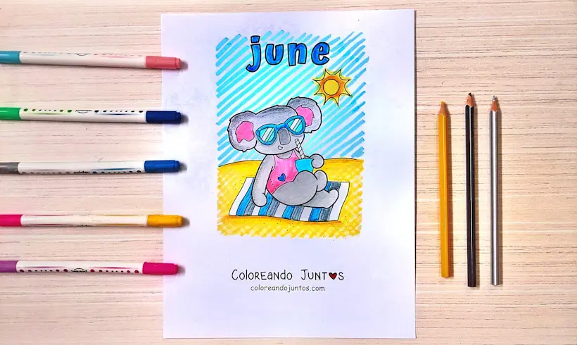 Desenho do mês de junho em inglês colorido por Colorindo Juntos