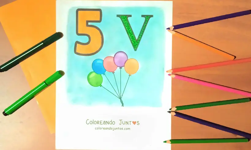 Desenho do 5 em números romanos colorido por Colorindo Juntos