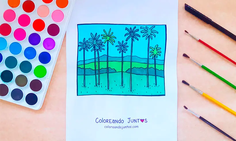 Desenho de palmeiras colorido por Colorindo Juntos