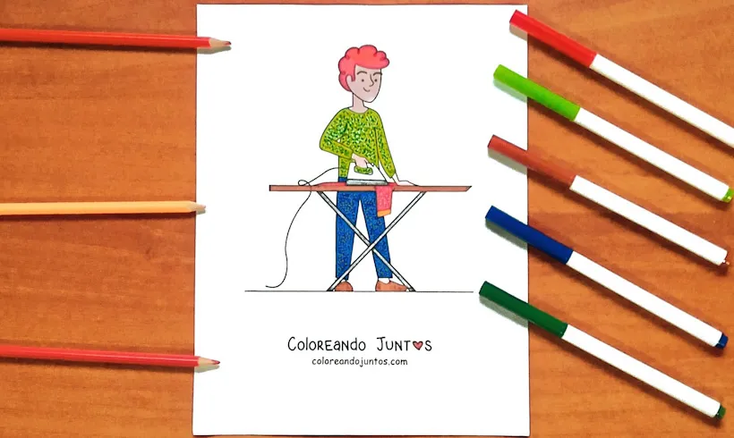Desenho de um homem passando roupa colorido por Colorindo Juntos