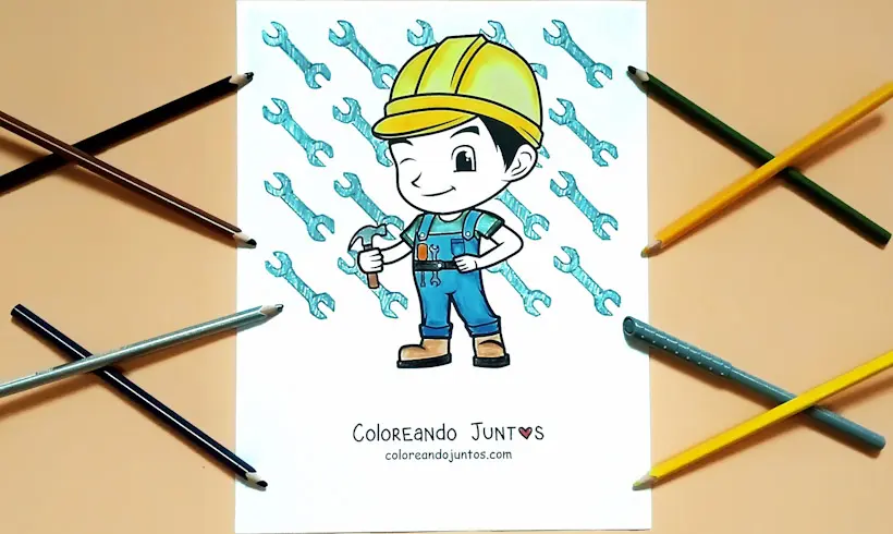 Desenho de pedreiro colorido por Colorindo Juntos