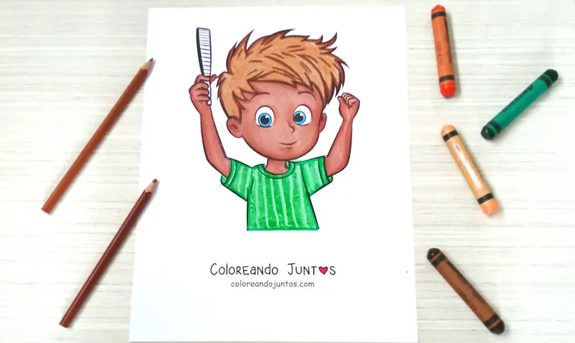 Desenho de um menino penteando o cabelo colorido por Colorindo Juntos