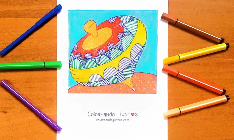 Desenho de pião colorido por Colorindo Juntos