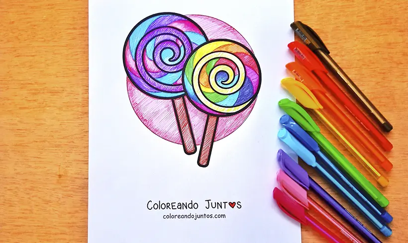Desenho de pirulitos colorido por Colorindo Juntos