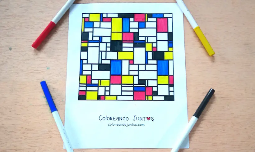 Desenho de Piet Mondrian colorido por Colorindo Juntos