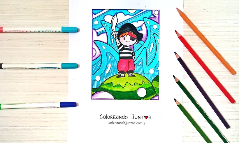 Desenho de pirata colorido por Colorindo Juntos
