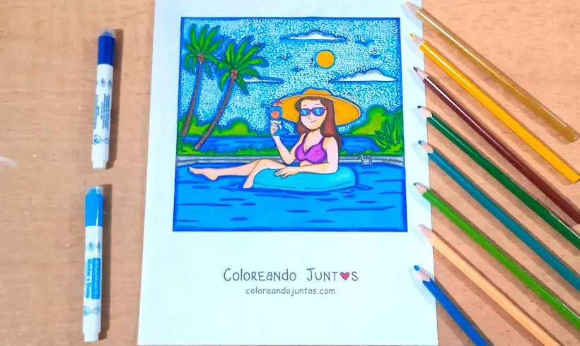 Desenho de uma piscina colorido por Colorindo Juntos
