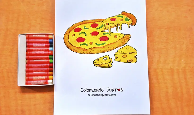 Desenho de pizza colorido por Colorindo Juntos