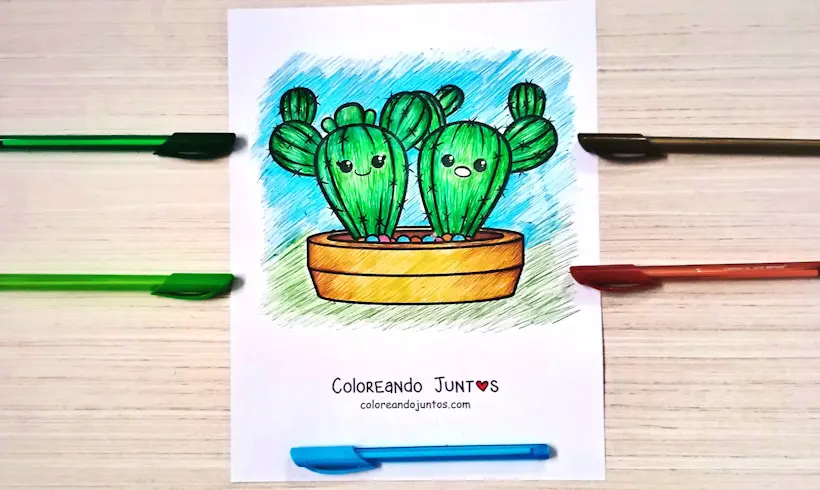 Desenho de planta kawaii colorido pelo Colorindo Juntos