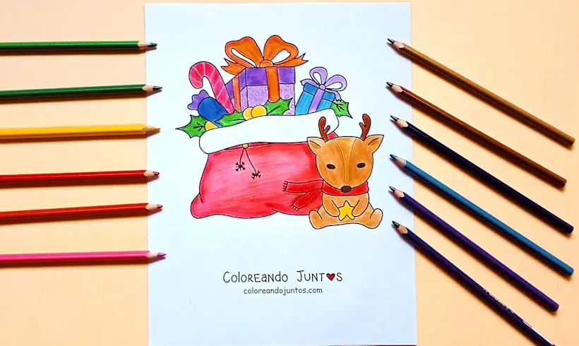 Desenho de presentes de Natal coloridos pela Colorindo Juntos