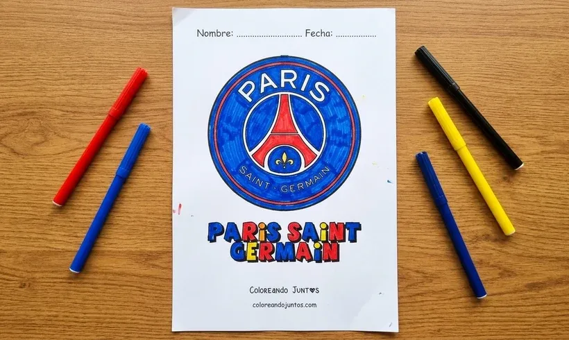 Desenho do escudo do PSG colorido com canetinhas