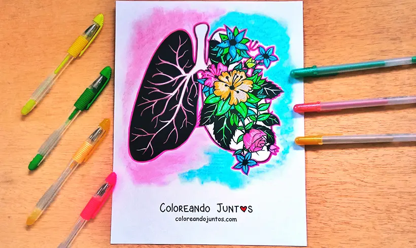 Desenho de pulmões colorido por Colorindo Juntos