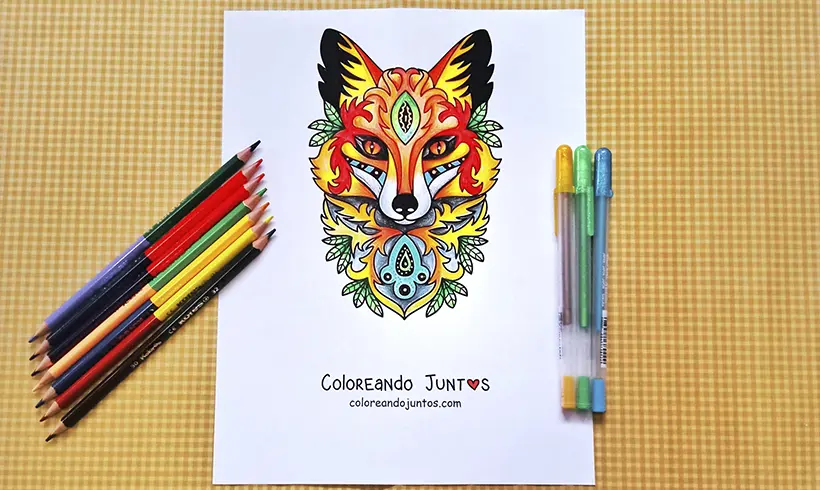 Desenho de raposa colorido por Colorindo Juntos