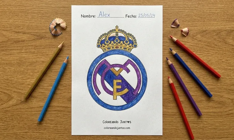 Escudo do Real Madrid colorido com lápis de cor