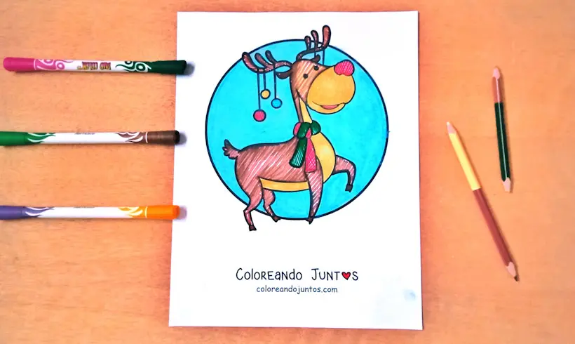 Desenho de rena de Natal colorido por Colorindo Juntos