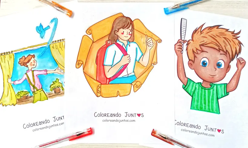 Desenhos de rotinas diárias coloridos pela Colorindo Juntos