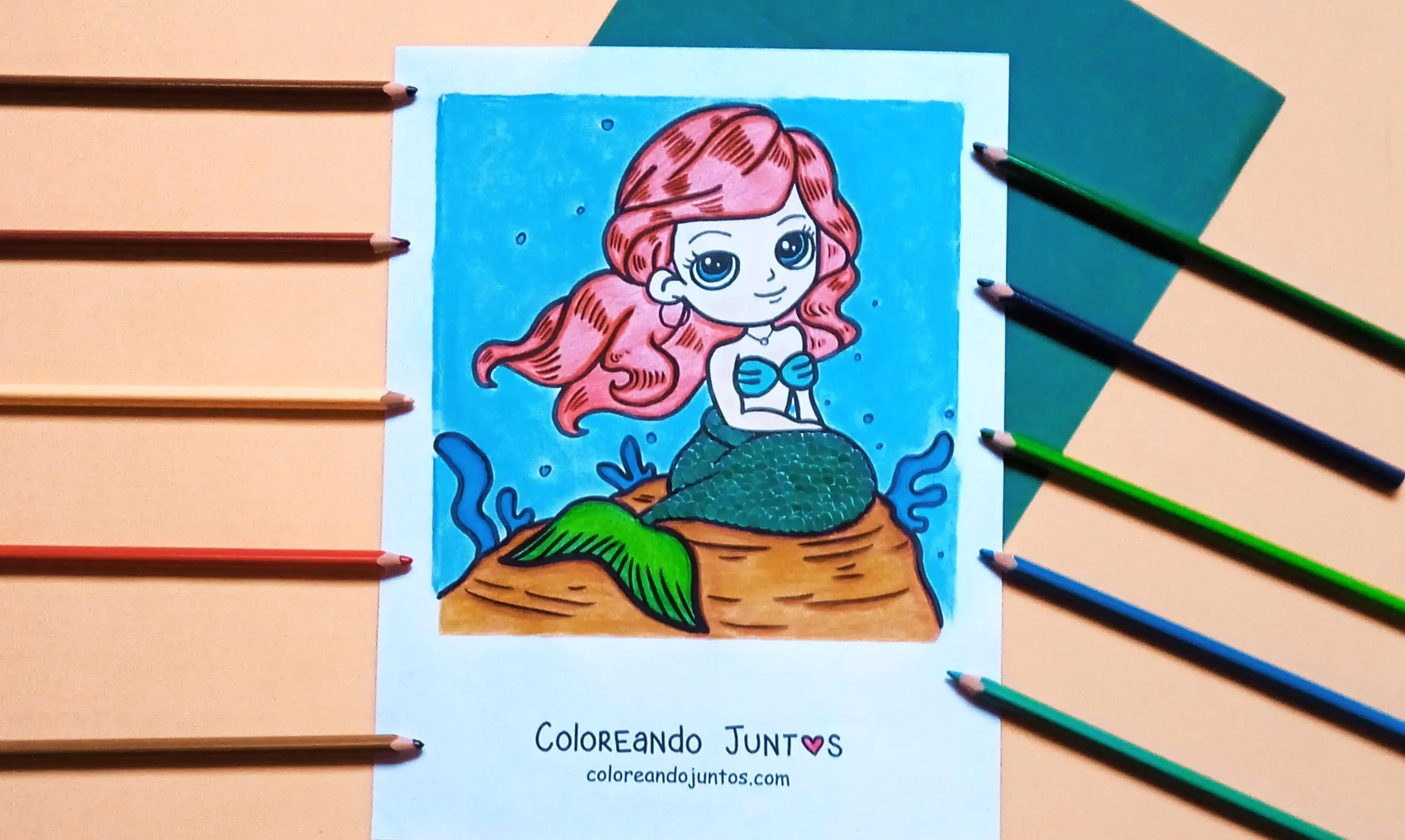Desenho de sereia colorido por Colorindo Juntos