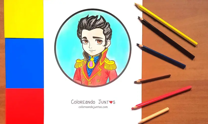 Desenho de Simón Bolívar colorido pela Colorindo Juntos
