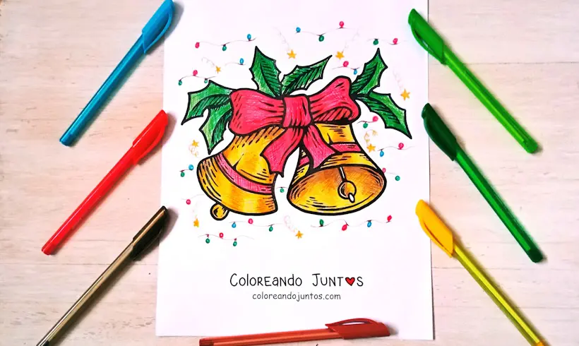 Desenho de sinos de Natal coloridos pela Colorindo Juntos