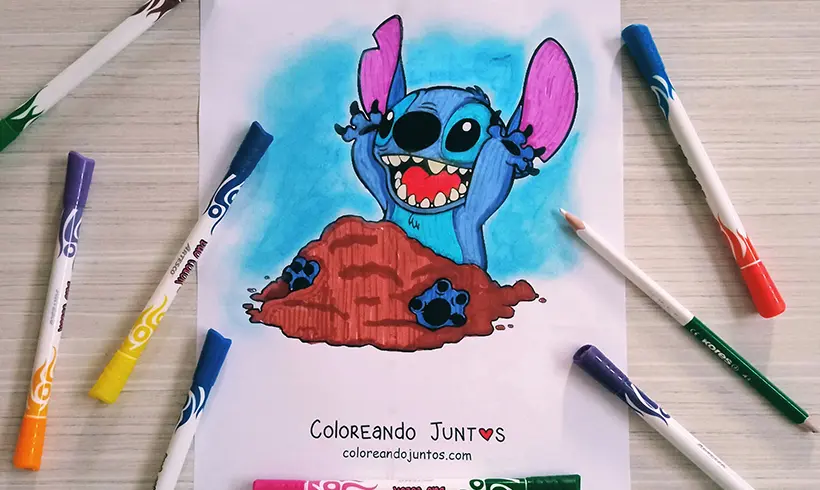 Desenho do Stitch colorido pela Colorindo Juntos