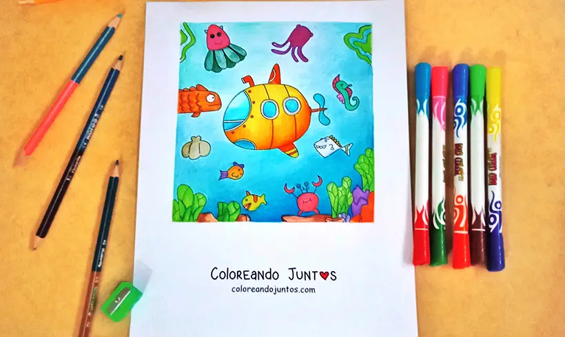 Desenho de submarino colorido por Colorindo Juntos